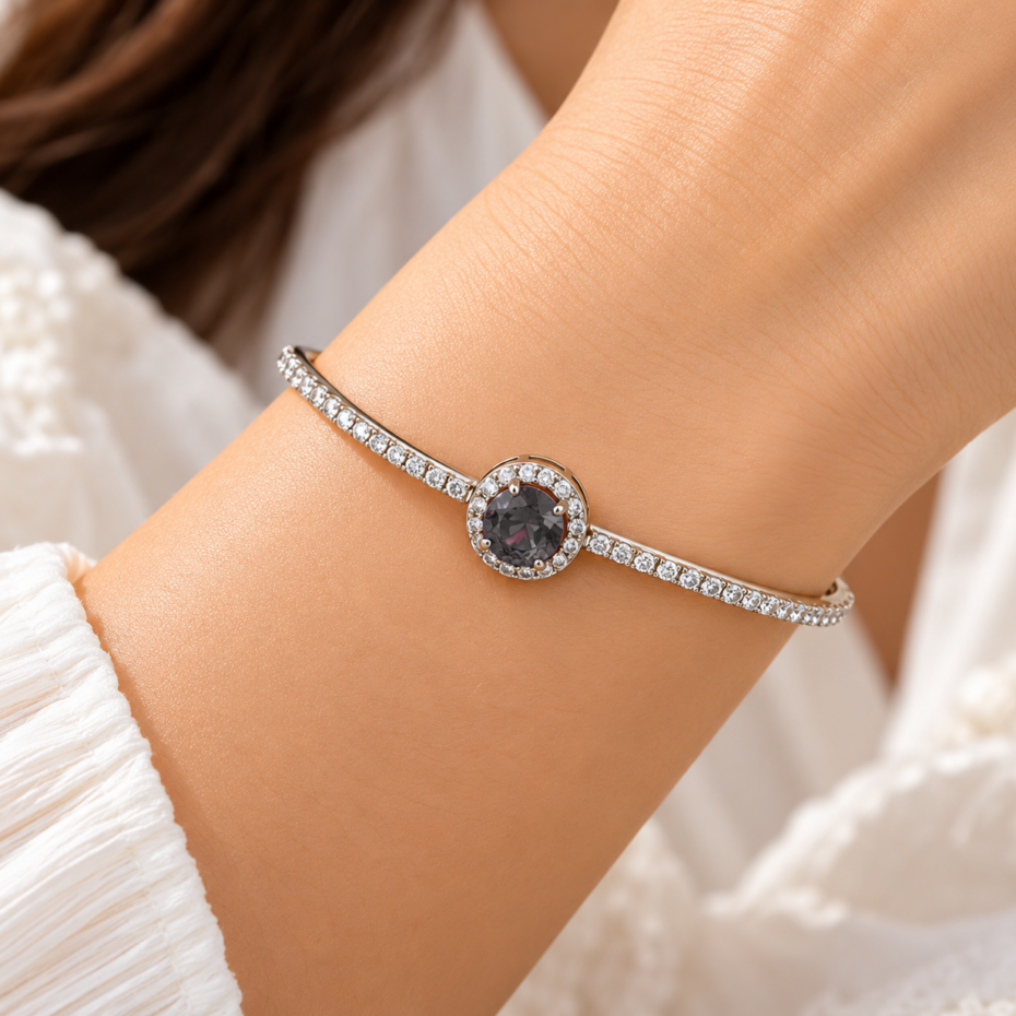 Silver Black Square Charm Bracelet