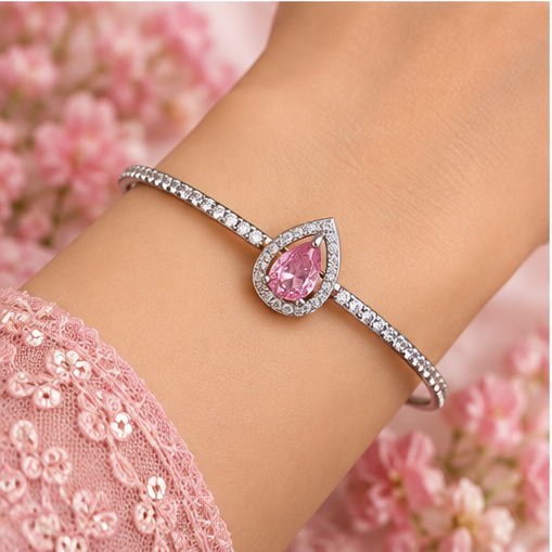 Silver Blush Pink Charm Bracelet