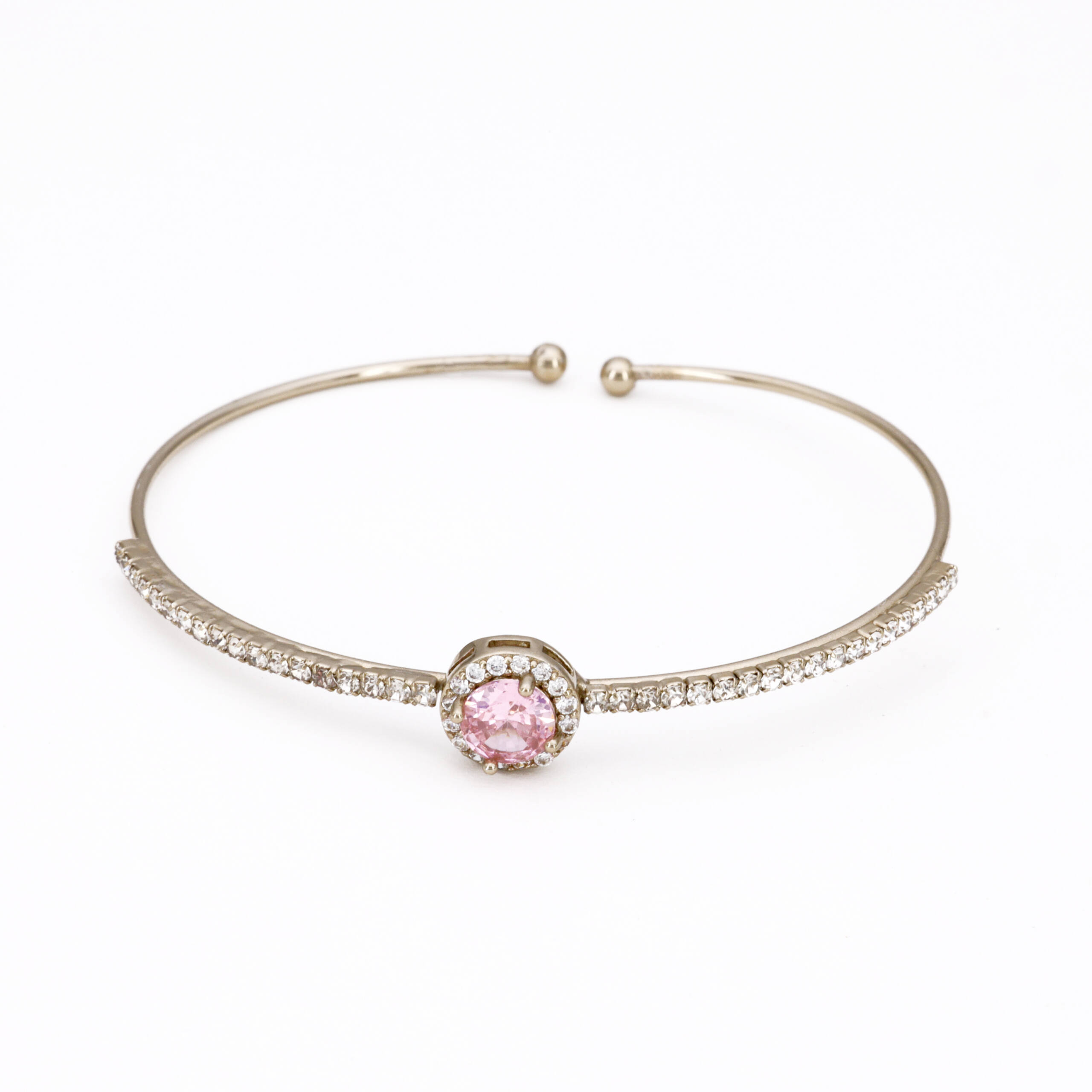 Silver Blush Pink Square Charm Bracelet