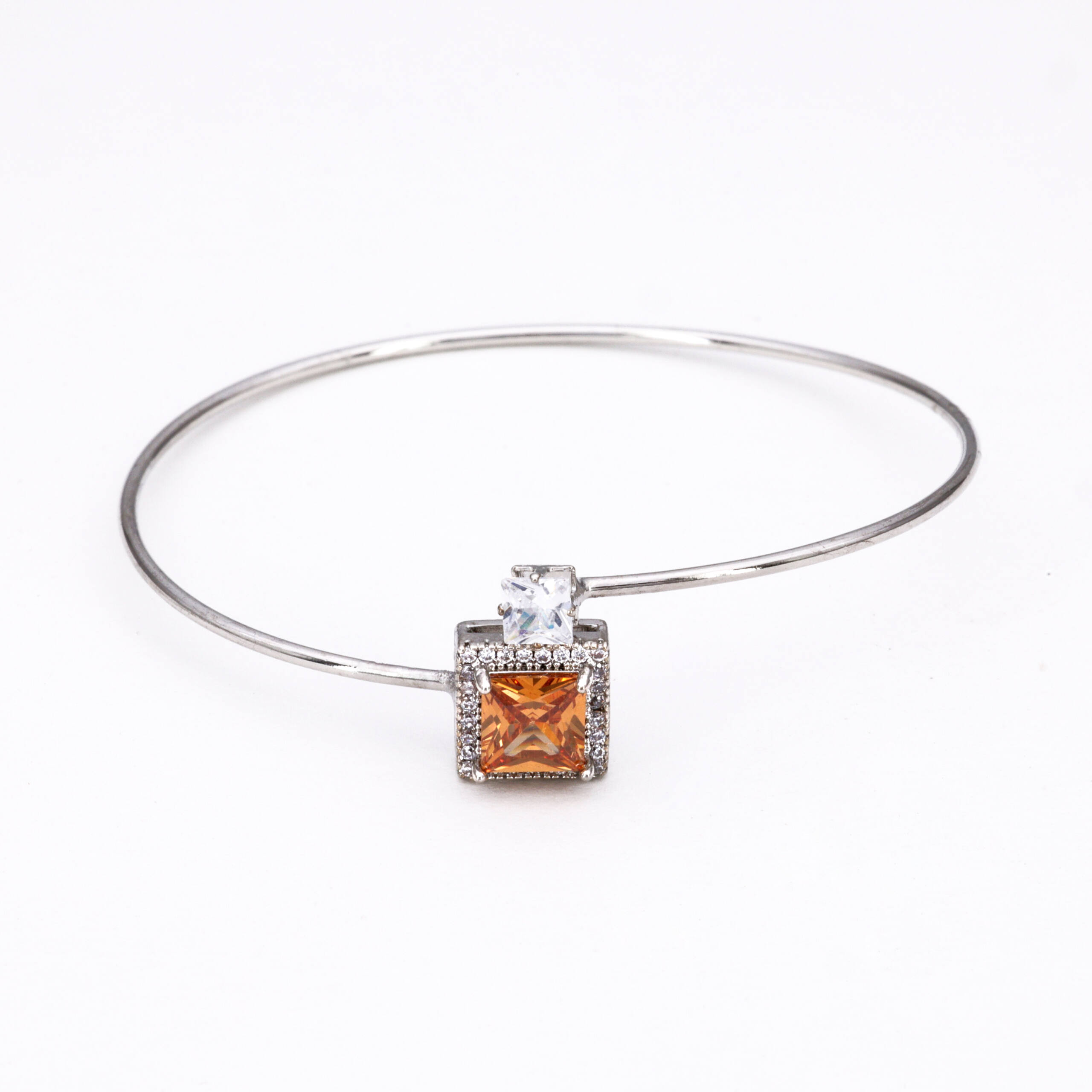 Silver Cognac Square Charm Bracelet