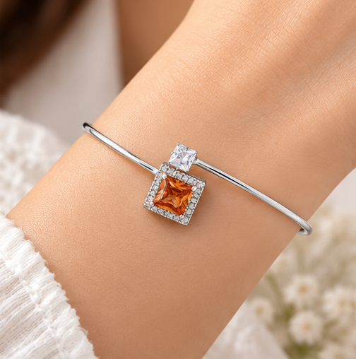 Silver Cognac Square Charm Bracelet
