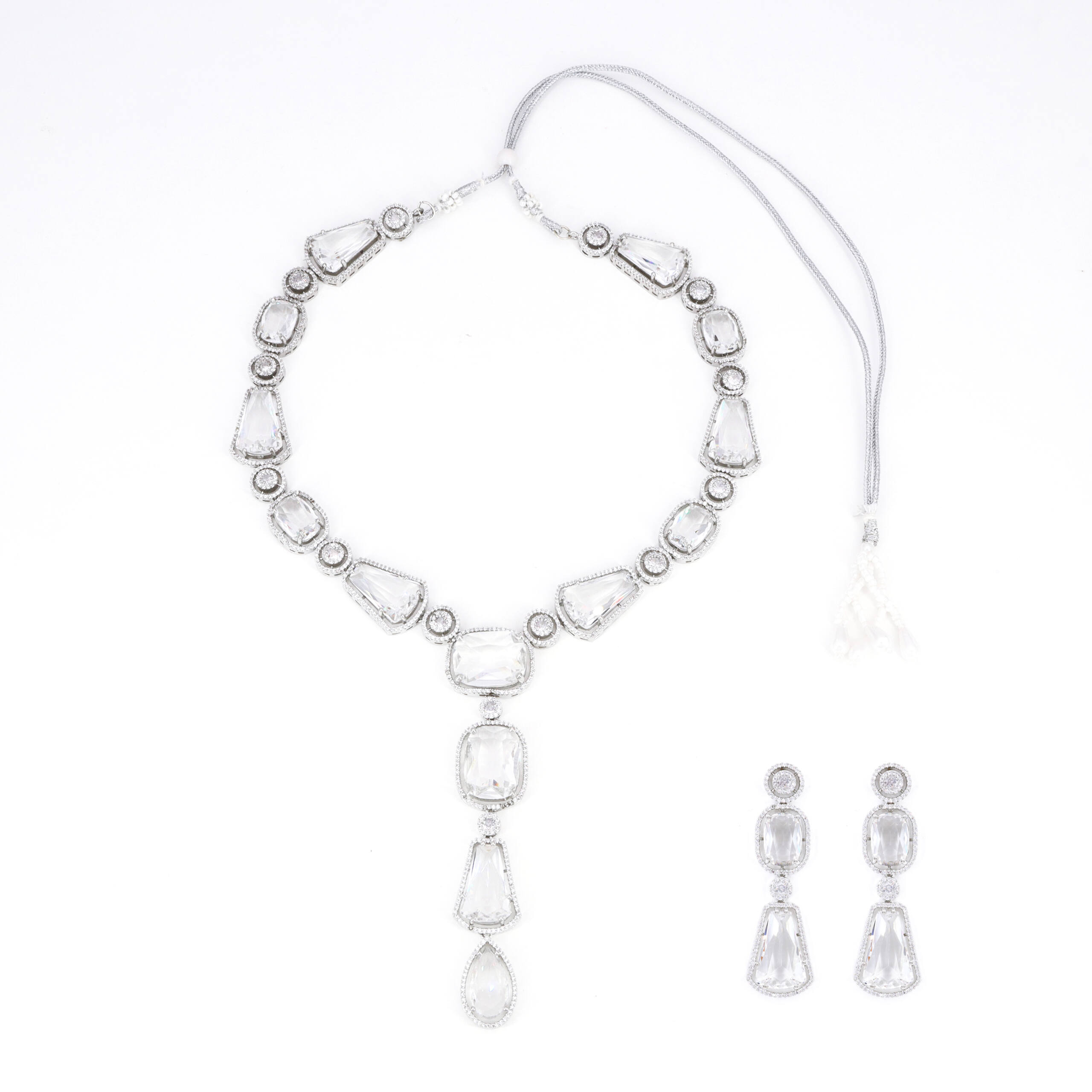 Silver Crystal Classic Necklace Set