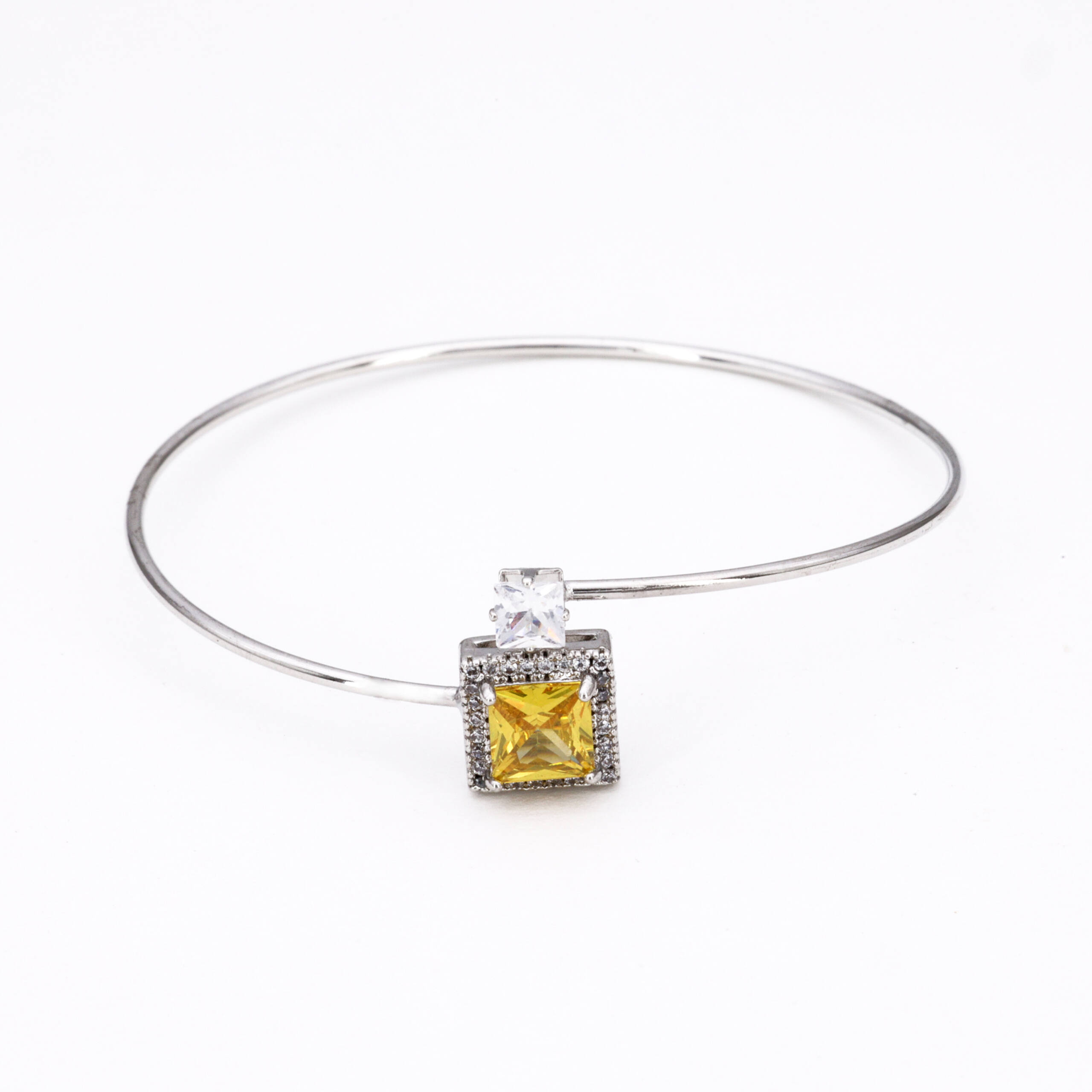 Silver Golden Yellow Square Charm Bracelet
