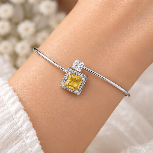 Silver Golden Yellow Square Charm Bracelet