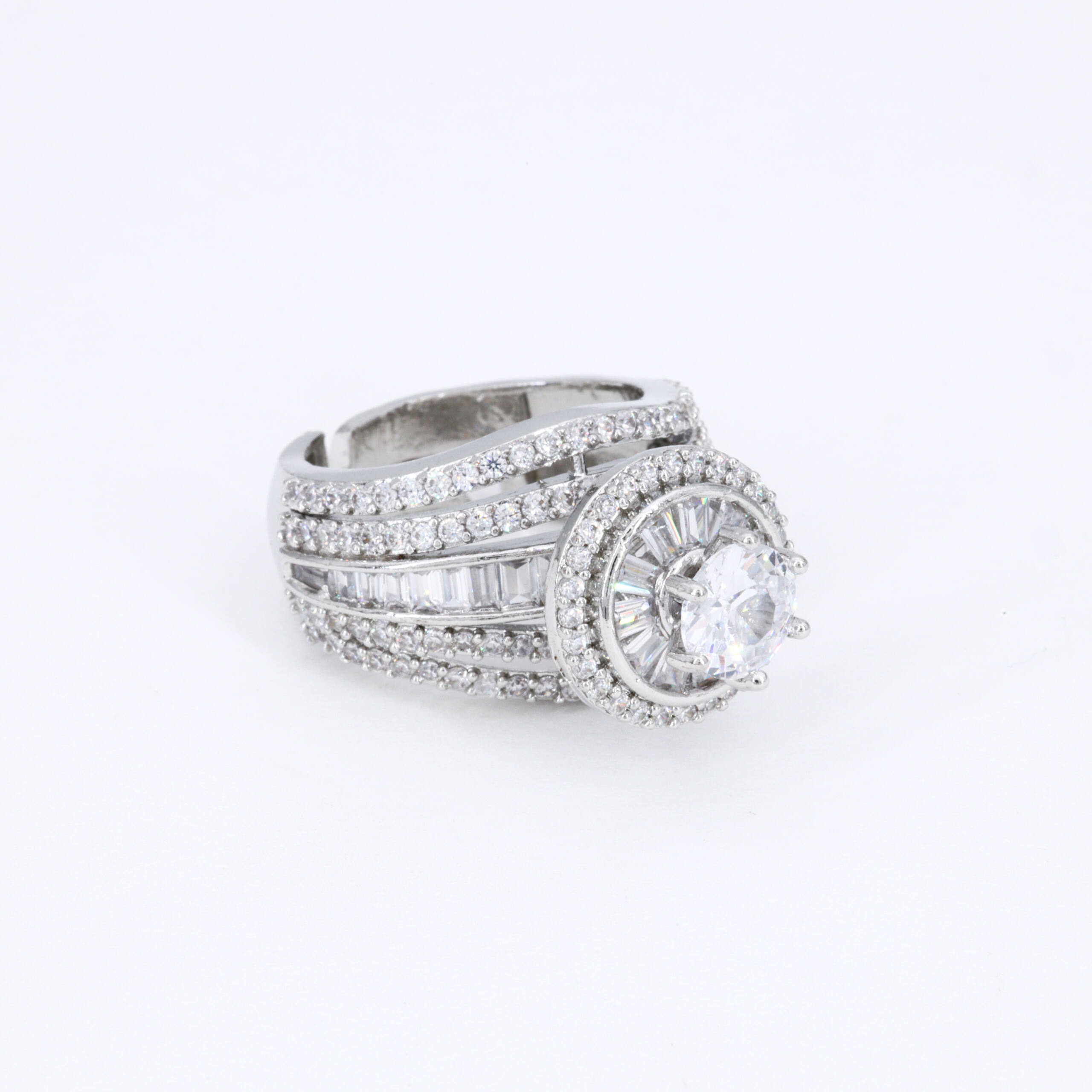 Silver Lattice Ring with Clear Accent