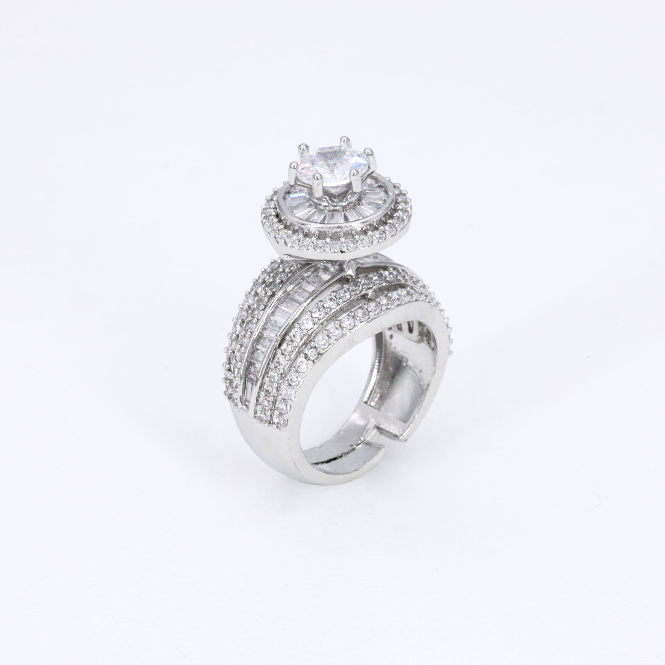 Silver Lattice Ring with Clear Accent