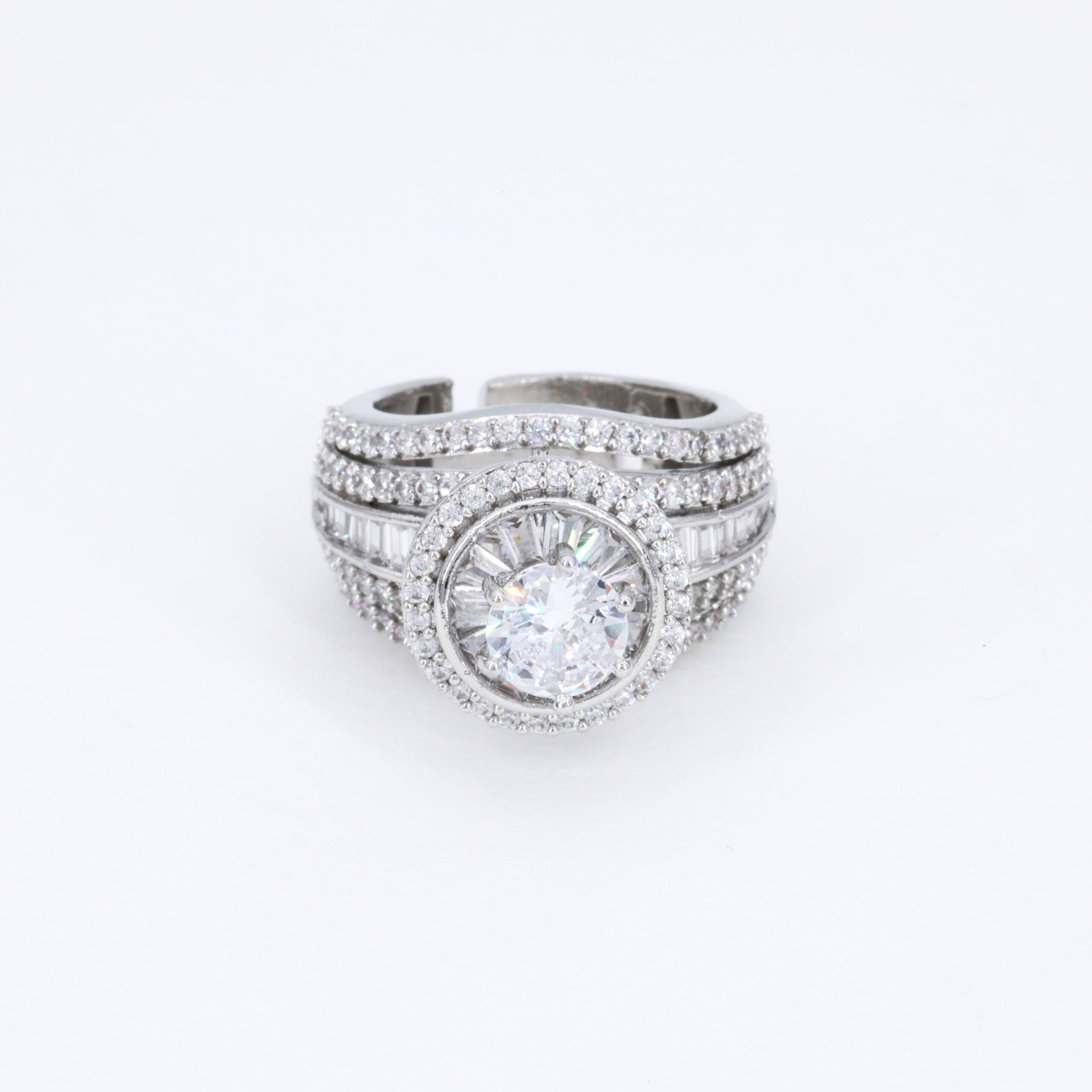 Silver Lattice Ring with Clear Accent