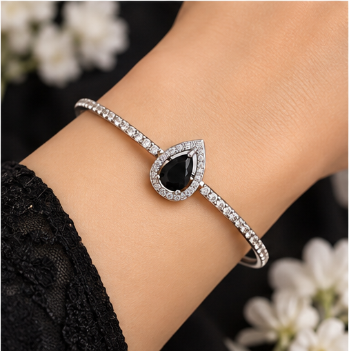 Silver Midnight Black Charm Bracelet