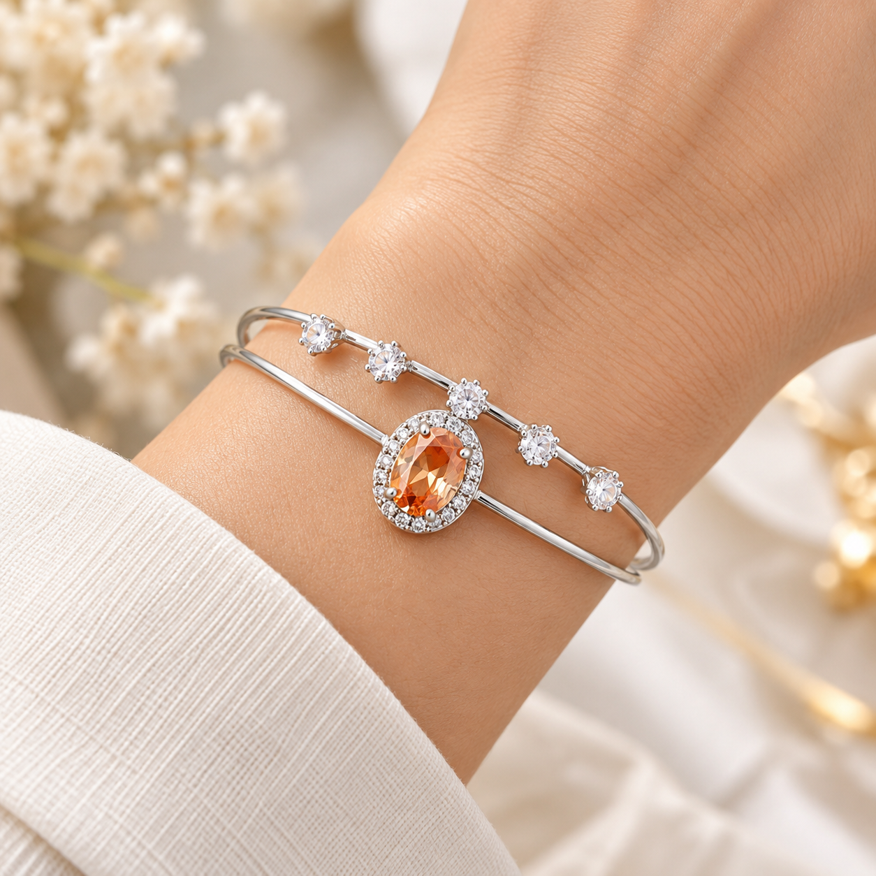 Silver Rose Accent Bracelet