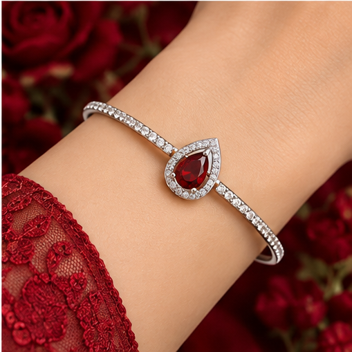 Silver Ruby Red Charm Bracelet