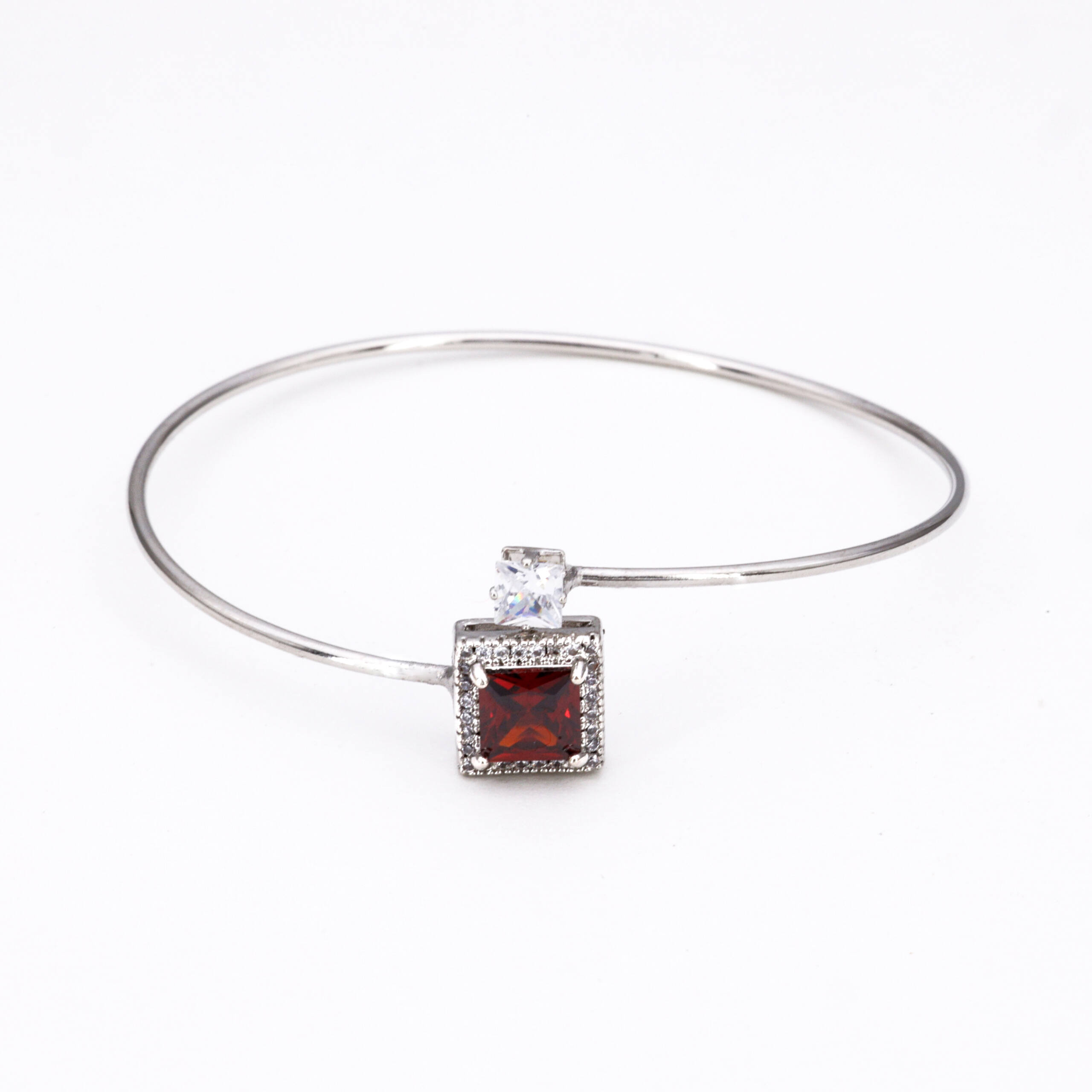 Silver Ruby Square Charm Bracelet