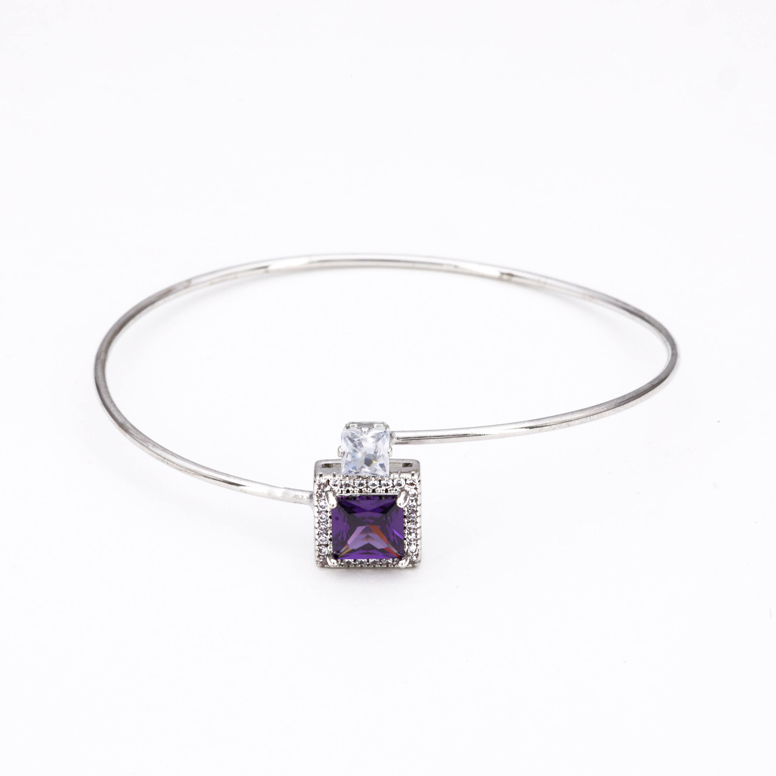 Silver Violet Square Charm Bracelet