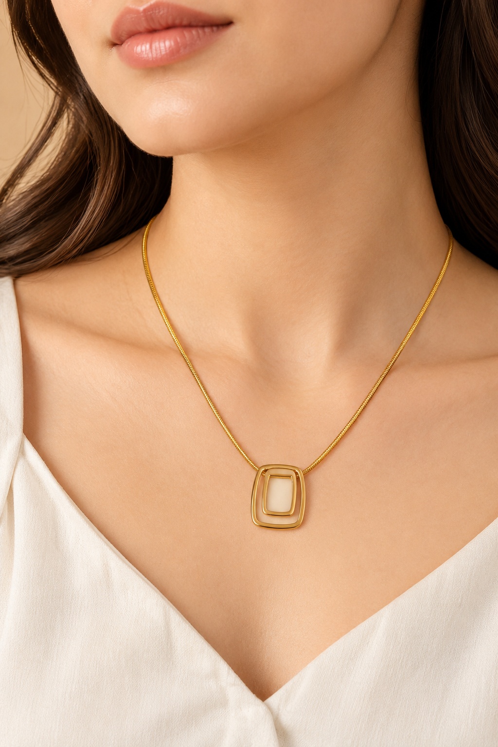 Square Charm Gold Tone Necklace
