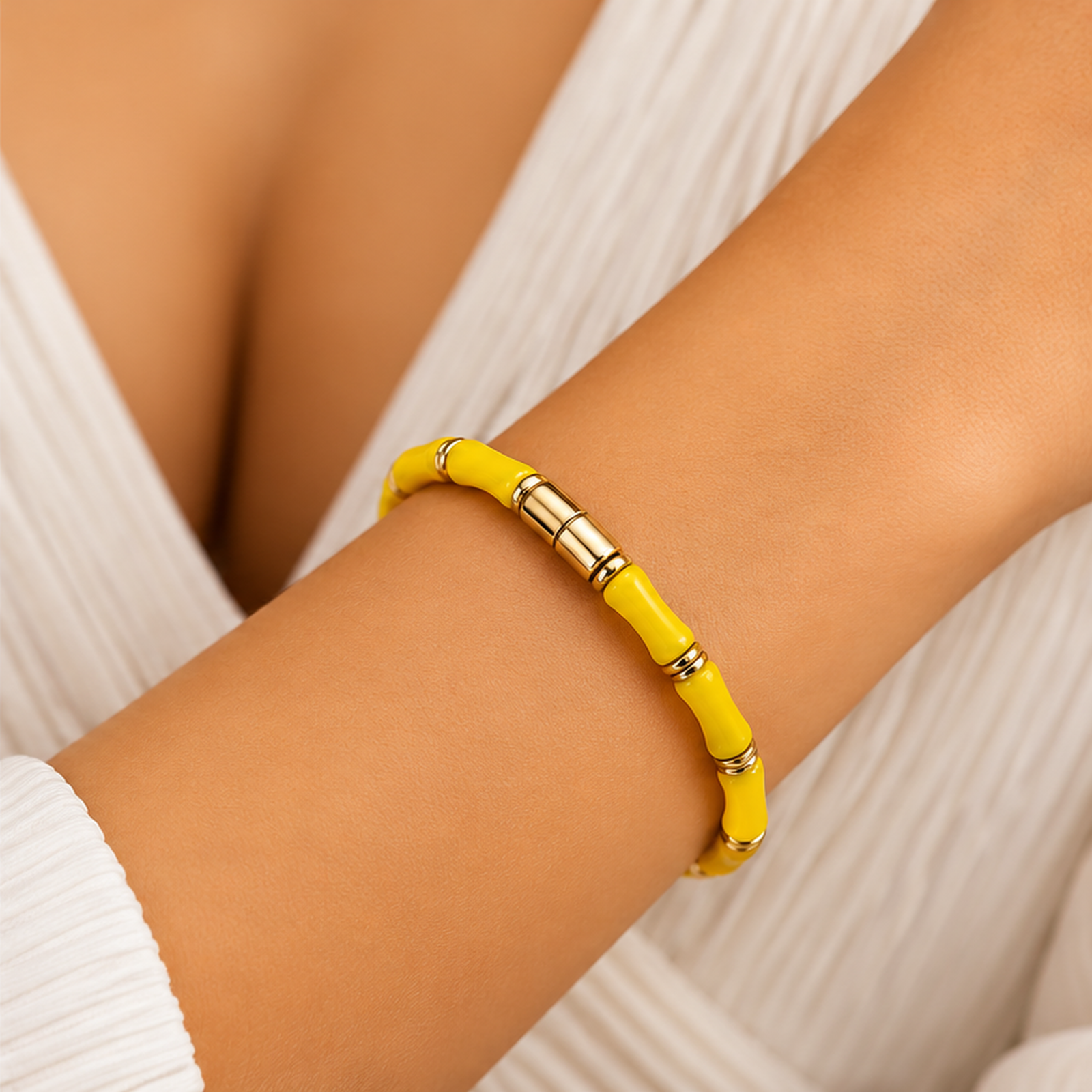 Sunshine Yellow Enamel Gold Tone Bangle