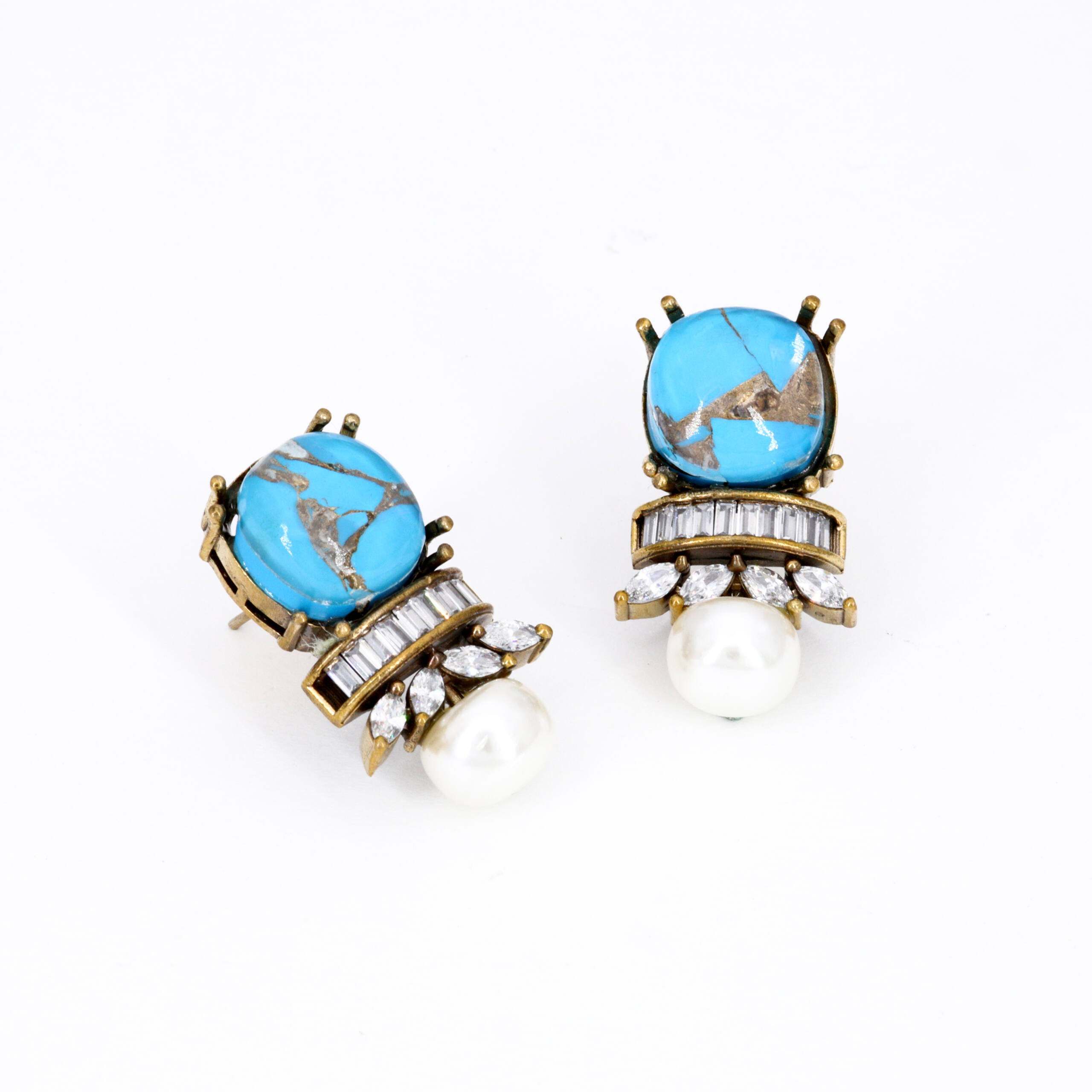 Turquoise Pearl Drop Accent Earrings