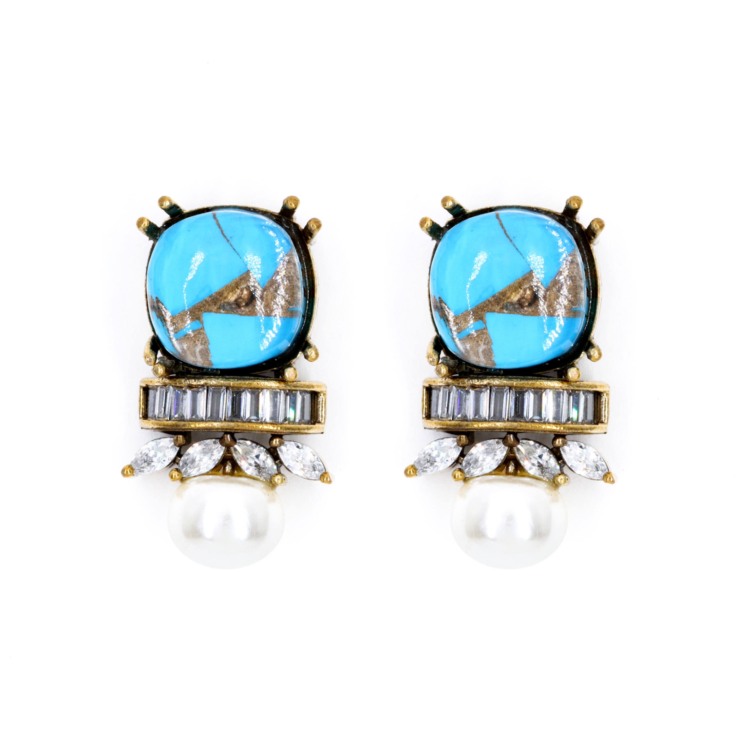 Turquoise Pearl Drop Accent Earrings