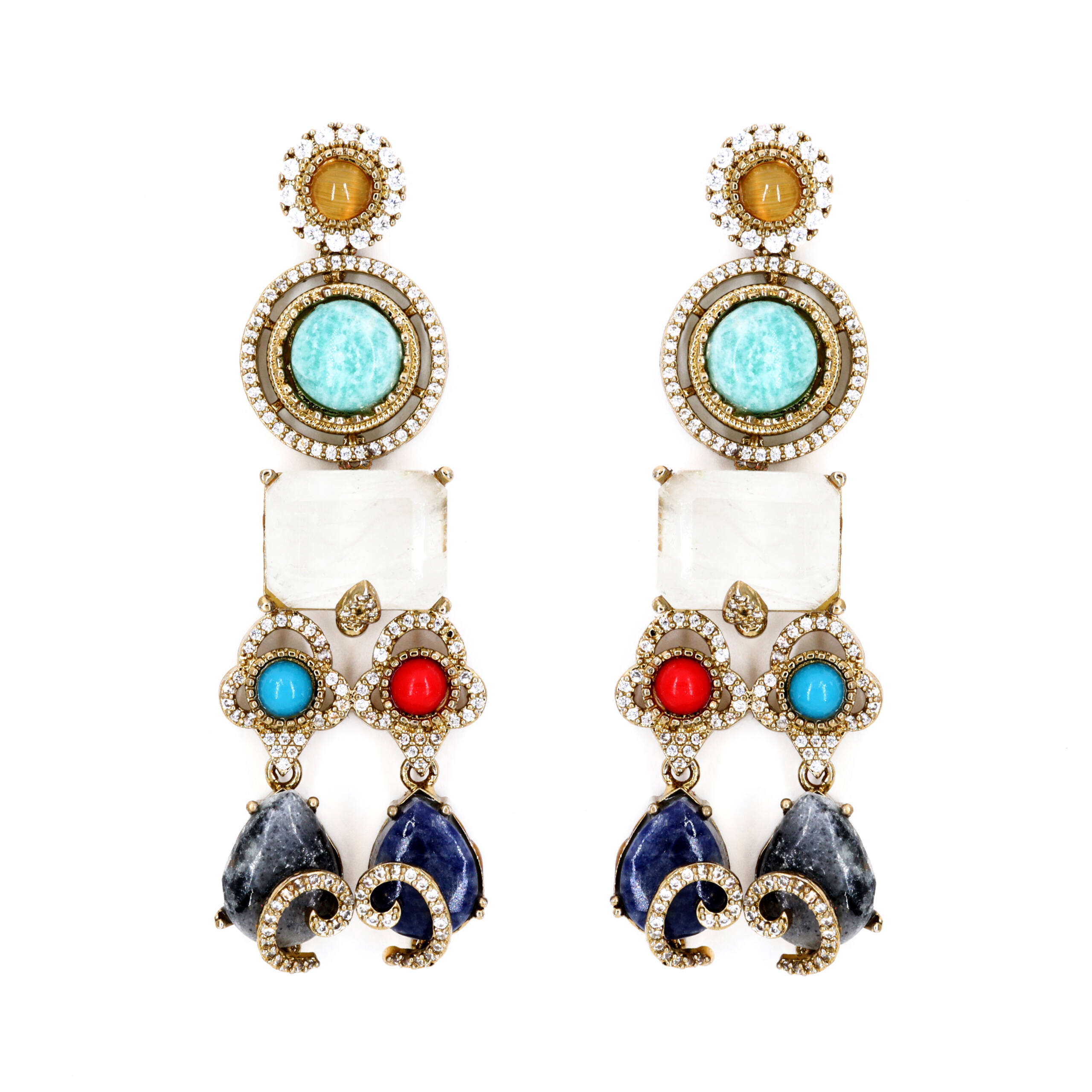 Turquoise Ruby Peacock Drop Earrings