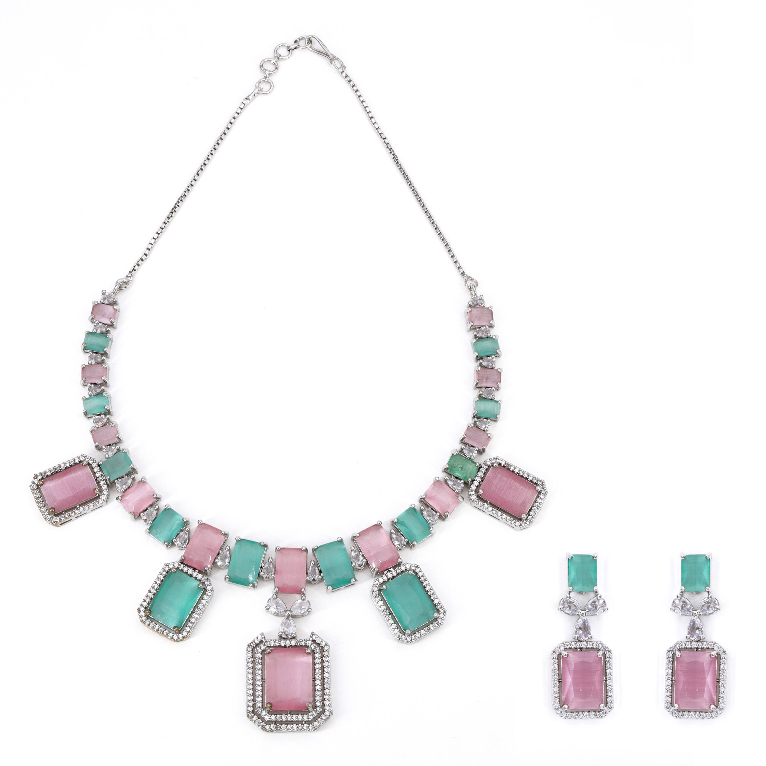 Turquoise Square Charm Necklace Set