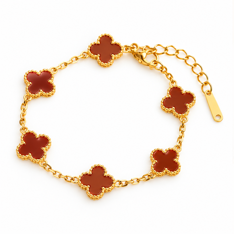 Warm Amber Clover Gold Tone Bracelet