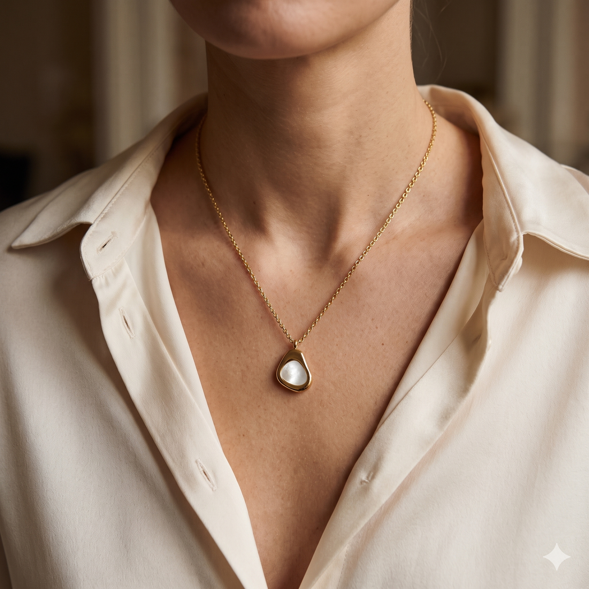 White Drop Gold Tone Pendant Necklace
