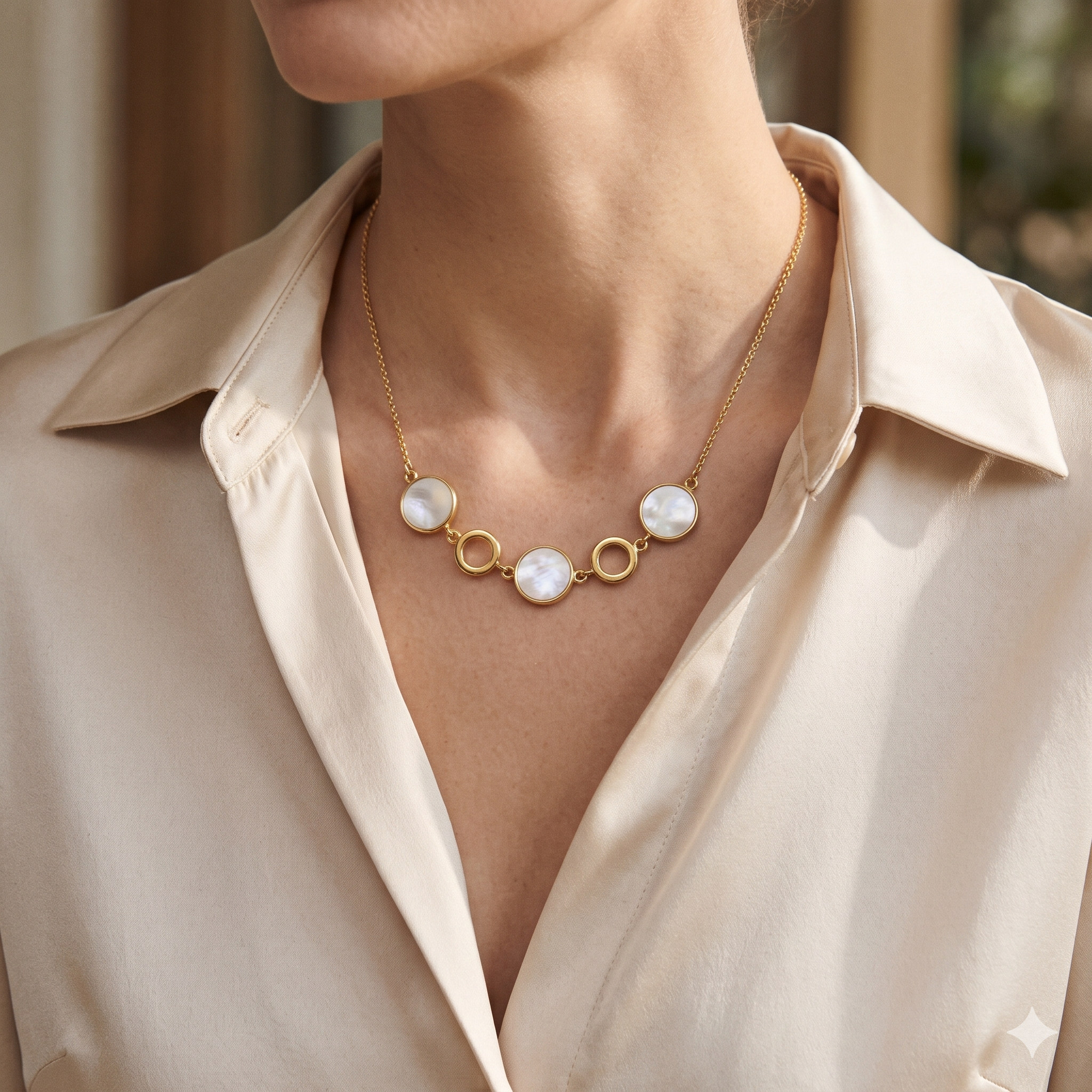 White Floral Gold Tone Necklace