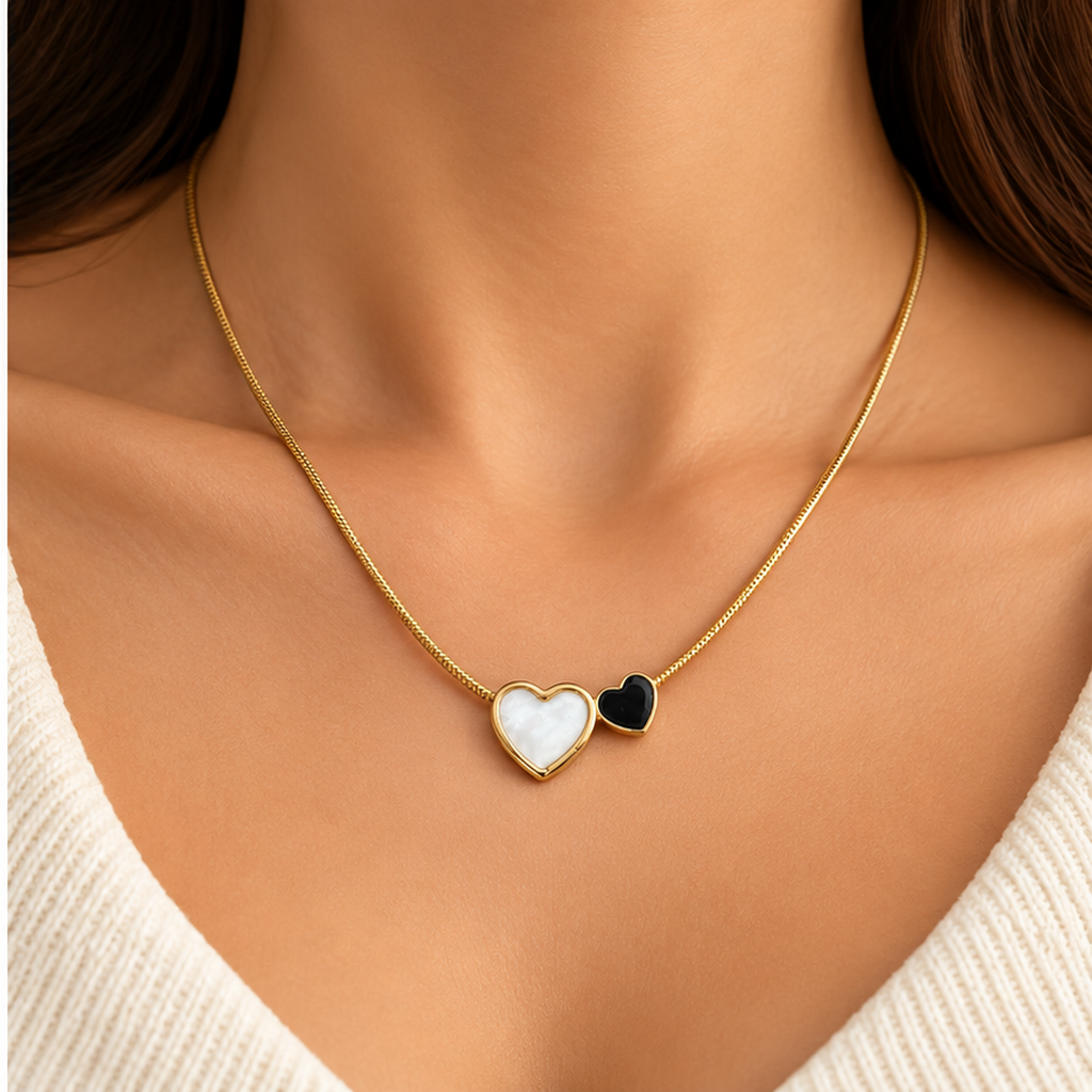 White Heart Gold Tone Pendant Necklace
