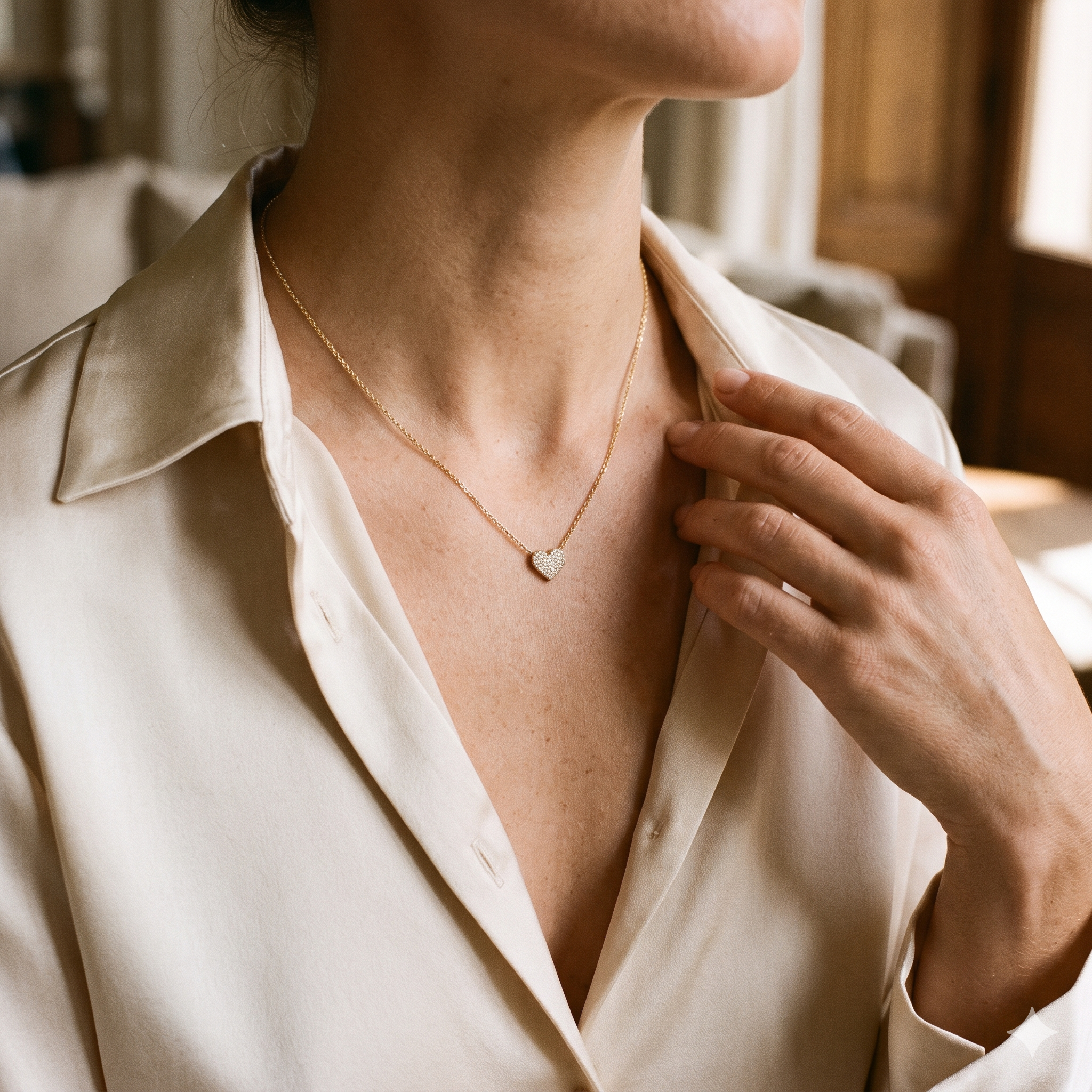 White Stone Gold Tone Minimal Necklace